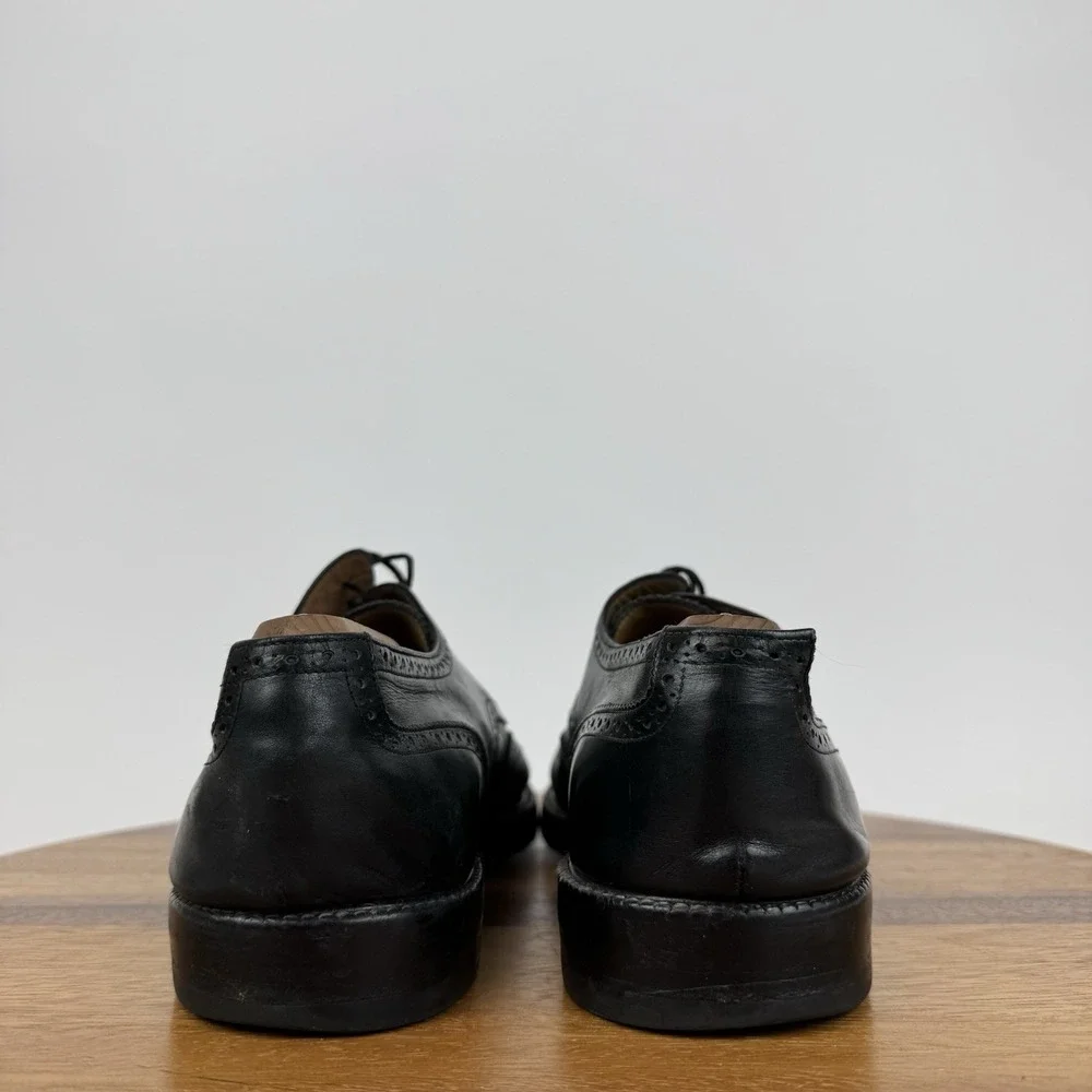 Mens Salvatore Ferragamo Black Leather Vintage Wingtip Eyelet Oxfords Size 9.5 D